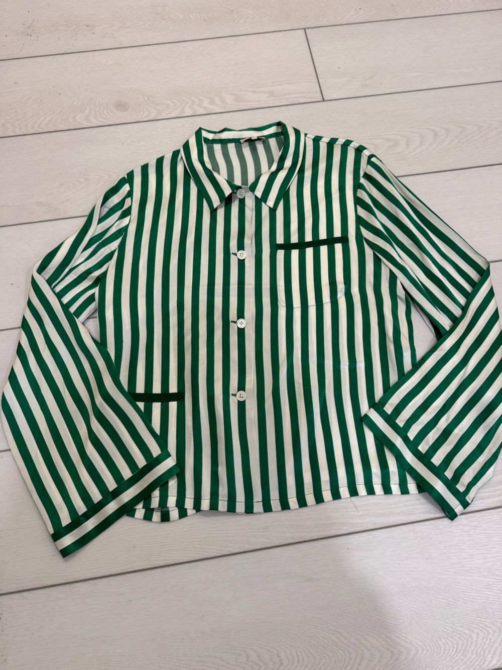 Morgan Lane Emerald Striped Silk Top L
